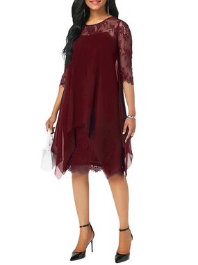 PYL Cocktailkleid Damen Rot Abendkleid Weihnachten im 3-in-1-Look, in Wickeloptik 38-50 Größe