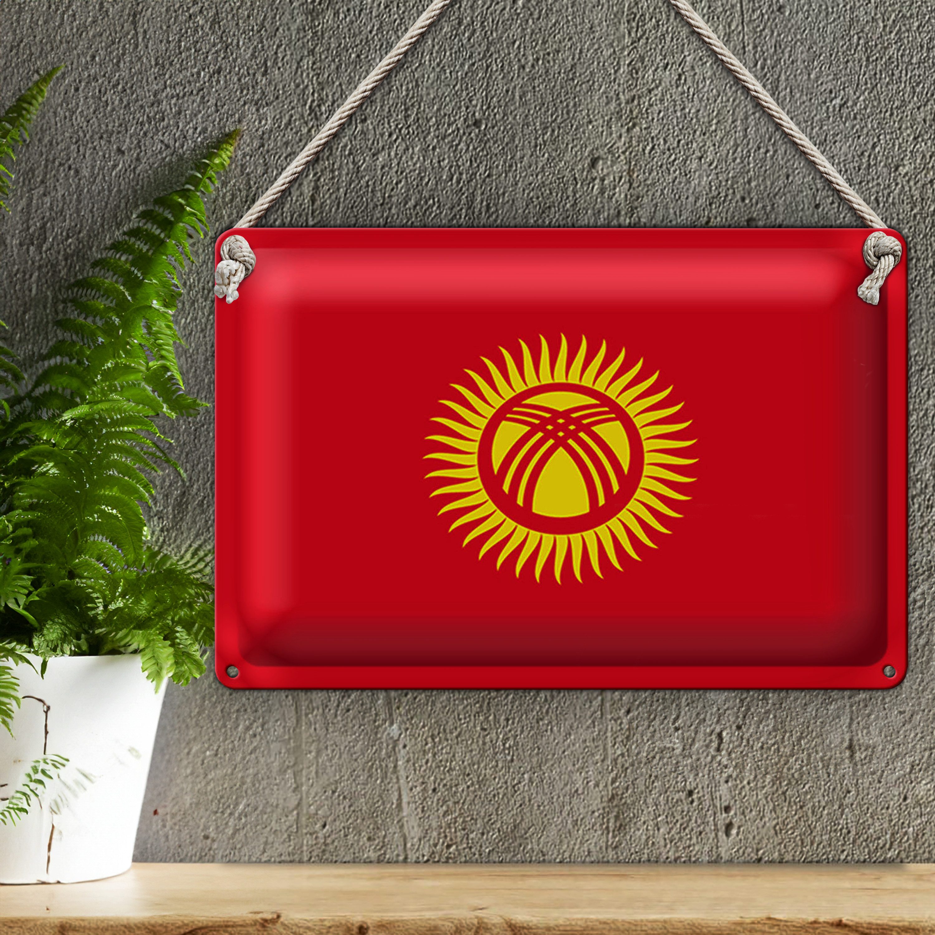 Roomando Metallschild Blechschild Flagge Kirgisistan 30x20cm Flag of Kyrgyzstan