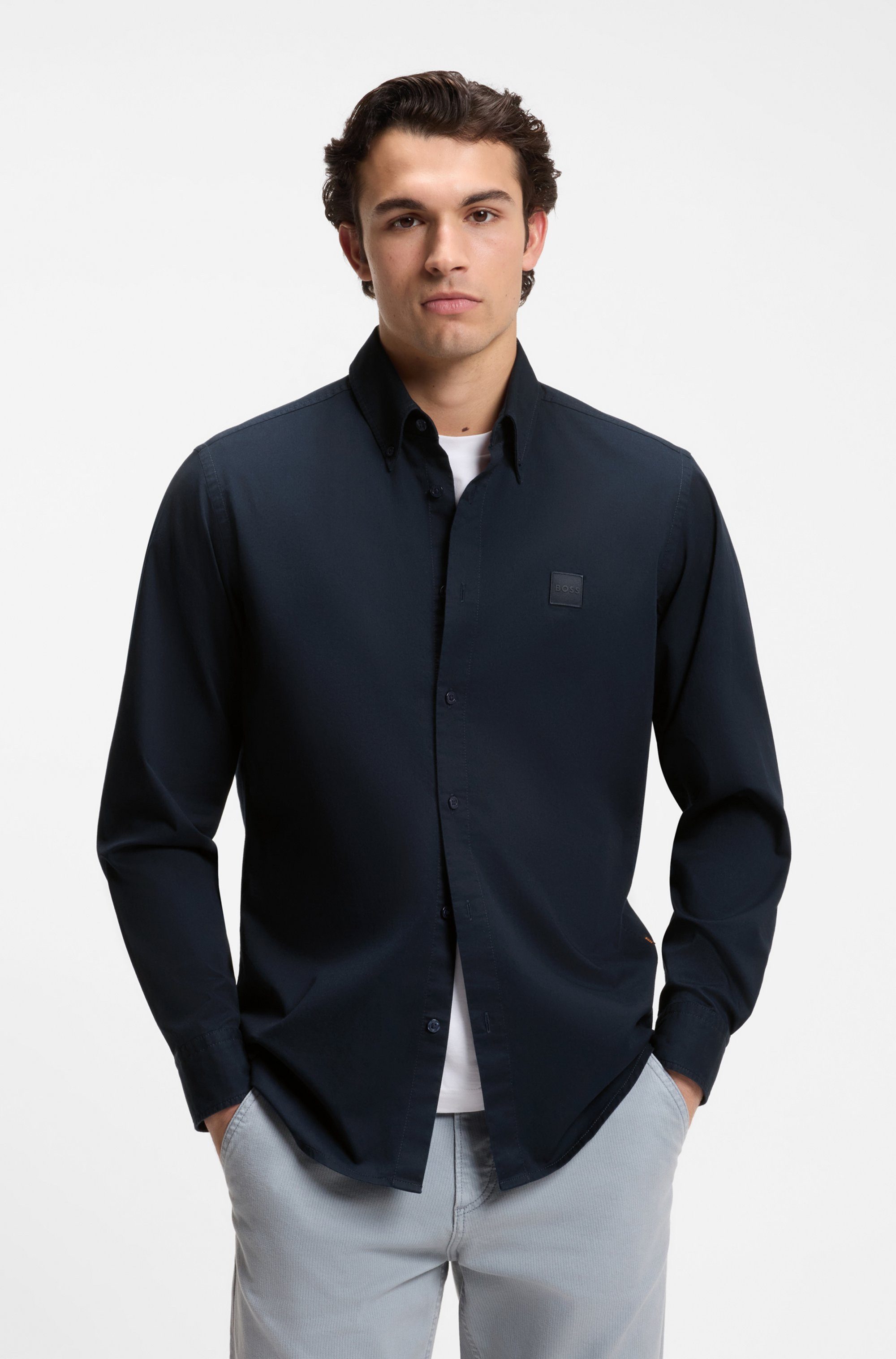 BOSS ORANGE Langarmhemd Ricoplus M Button-down-Kragen, Regular Fit, reine Baumwolle