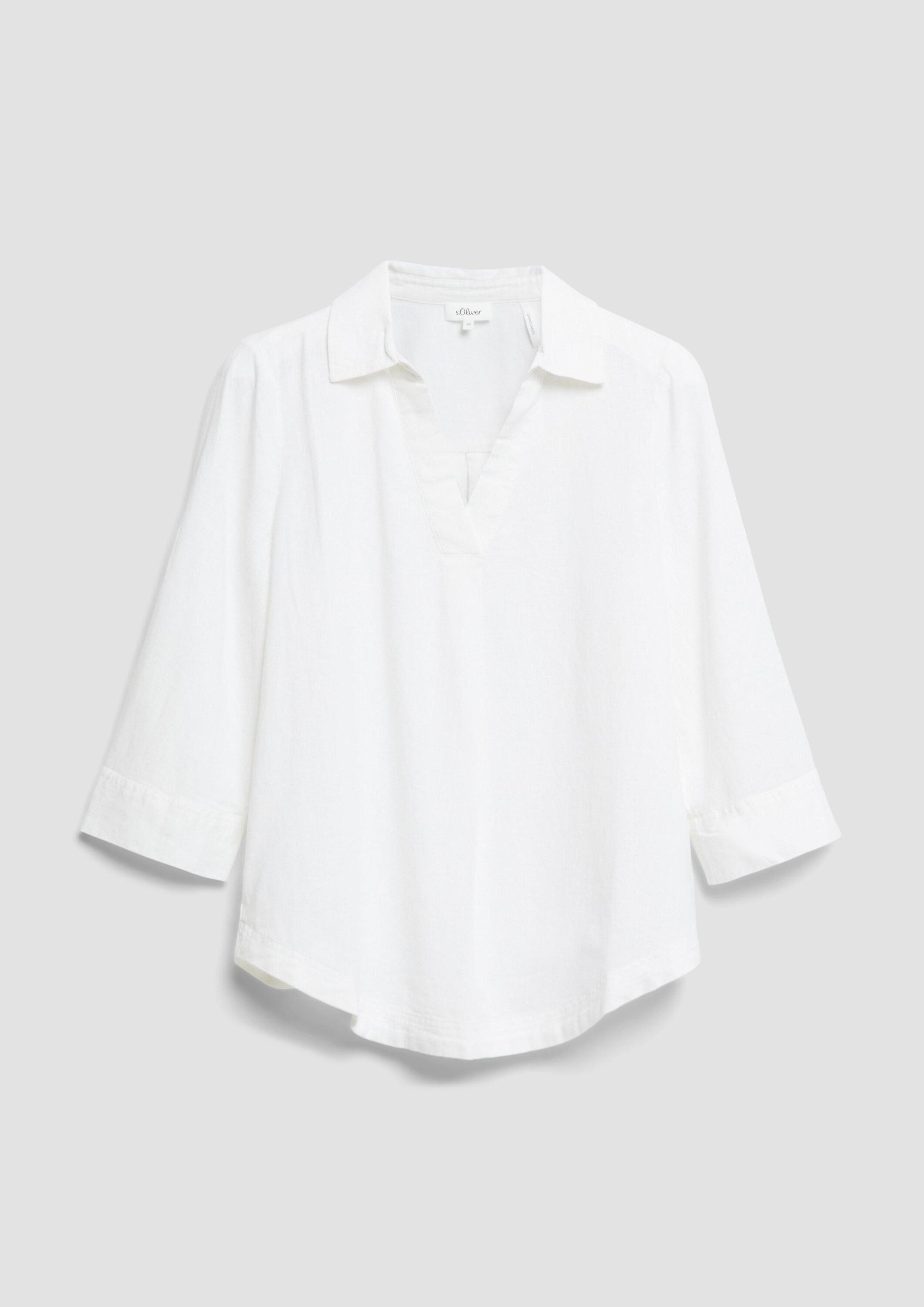s.Oliver Kurzarmbluse Bluse Leinenmix-Bluse mit 3/4-Ärmeln und Turn-up