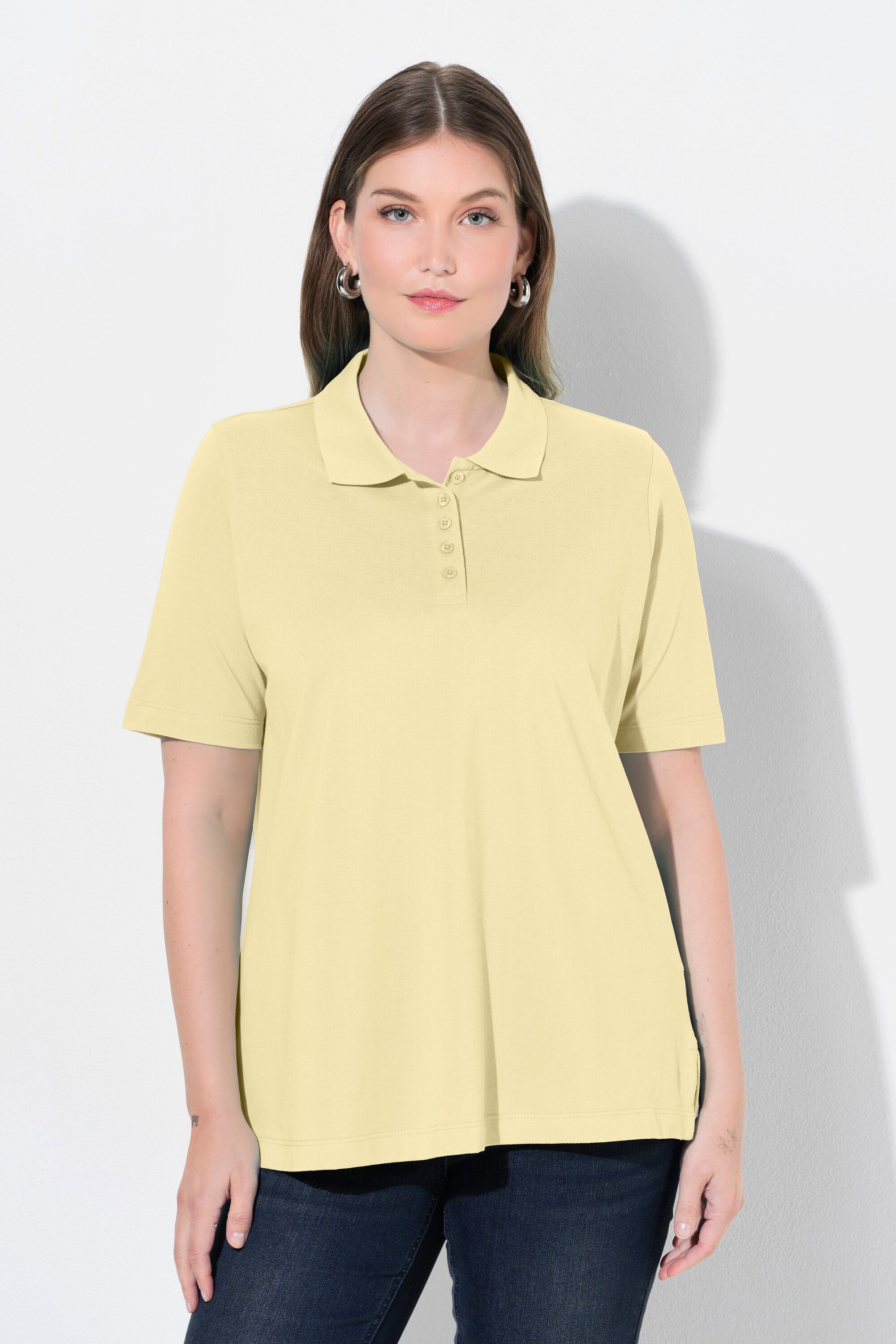 Ulla Popken Poloshirt Poloshirt längere Knopfleiste Polokragen Halbarm