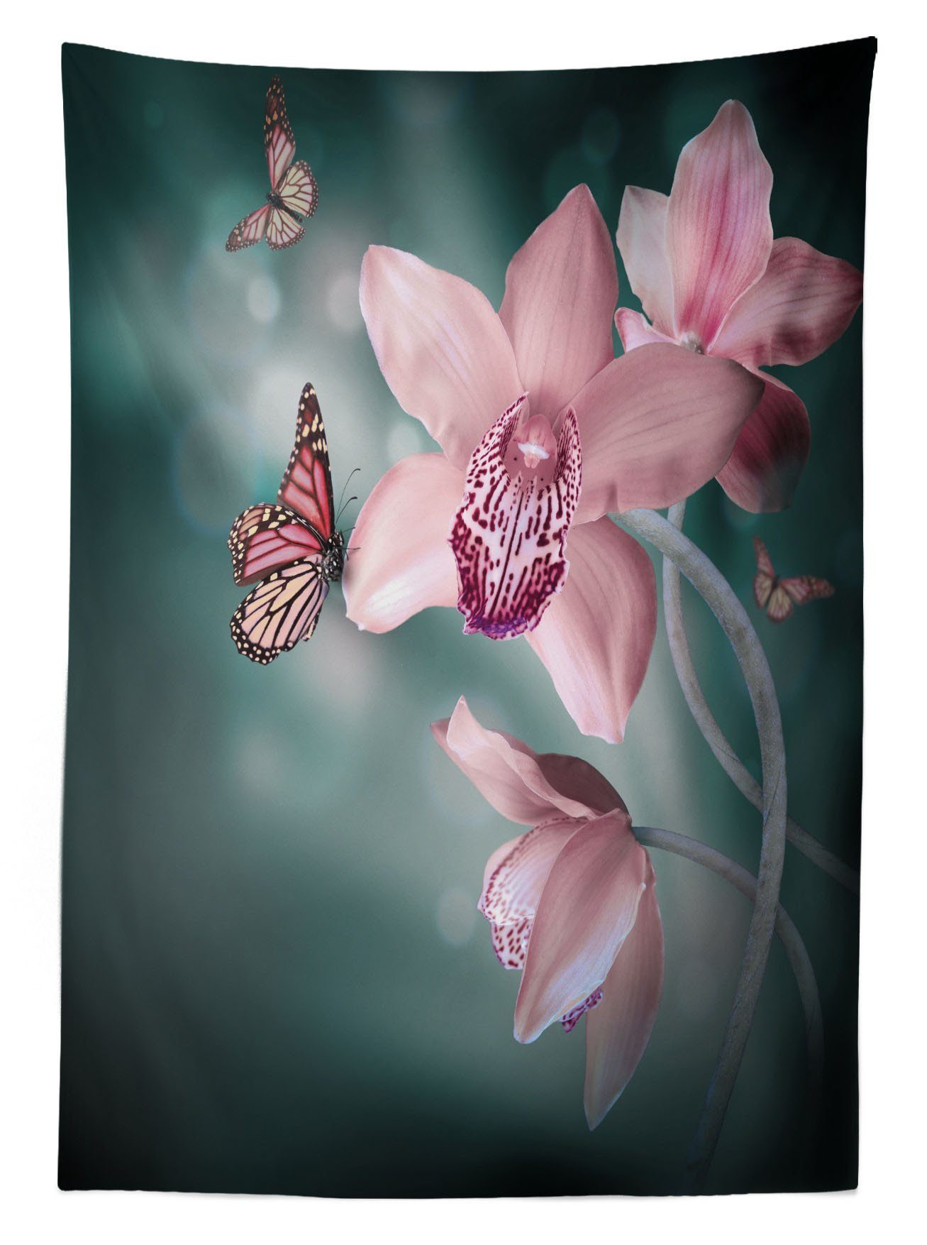 geeignet Schmetterling Abakuhaus Bereich Klare Farben, Farbfest Blumen Waschbar Orchideen-Blume Außen Tischdecke Für den