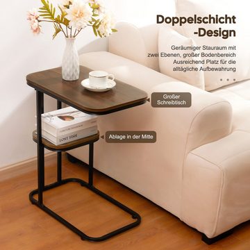 Yorbay Beistelltisch Couchtisch E-Form 50 x 30 x 58cm mit zwei Ebenen, Industrie-Design, Kaffeetisch Sofatisch Nachttisch Betttisch Laptoptisch