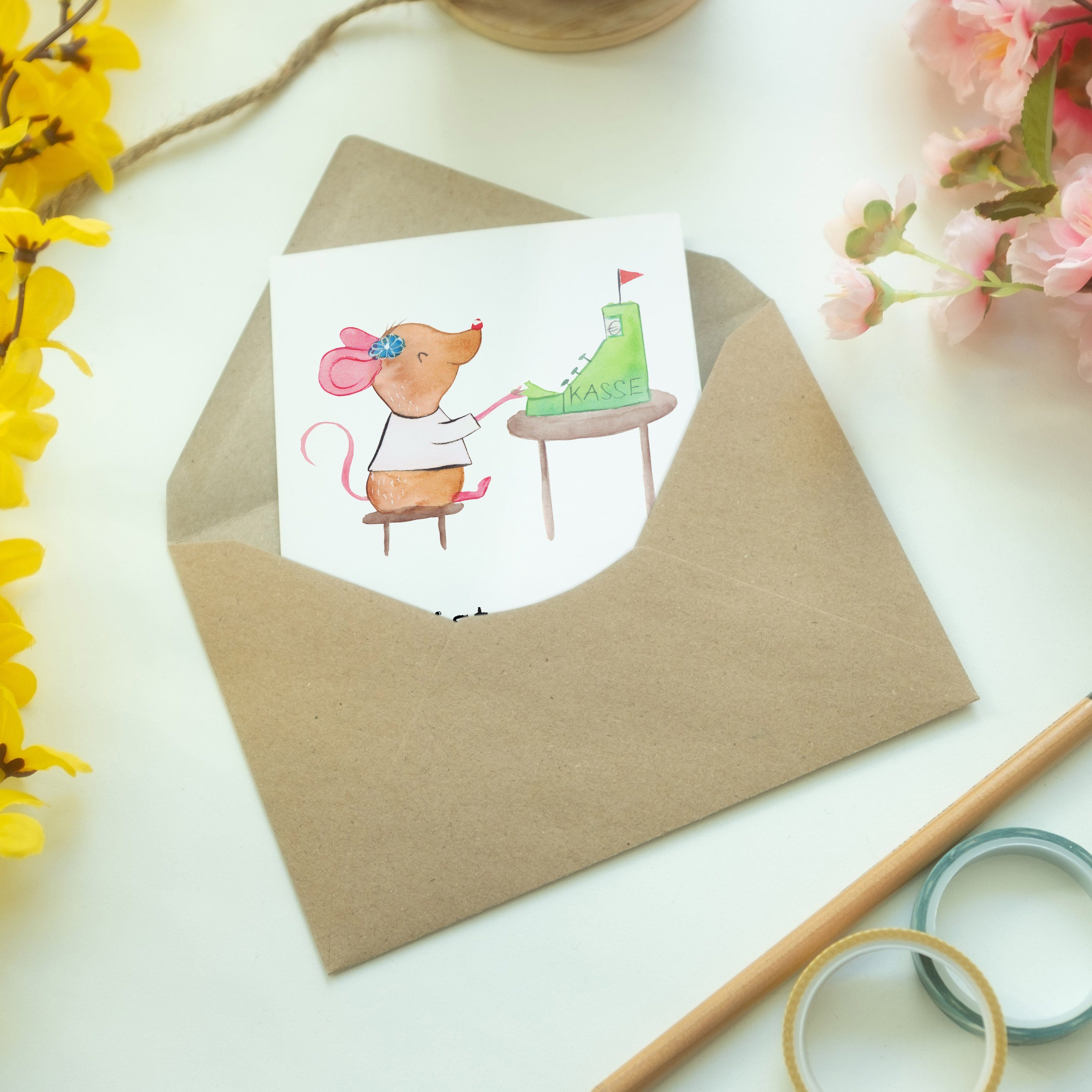 Mr. & Mrs. Panda Firma, Hochzeitskarte, Grußkarte Weiß Kassiererin - - mit Geschenk, Herz Jubilä
