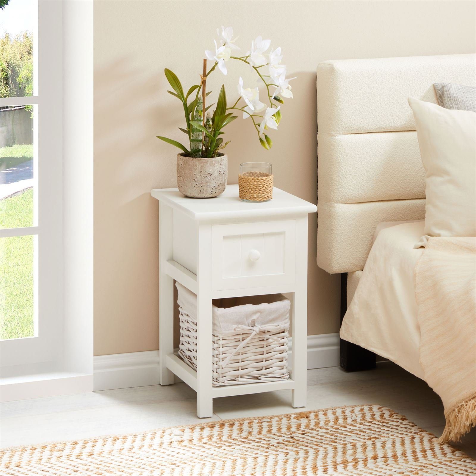 CARO-Möbel Nachttisch MESSINA, Nachttisch aus Holz mit 1 Schublade und Korb günstig online kaufen