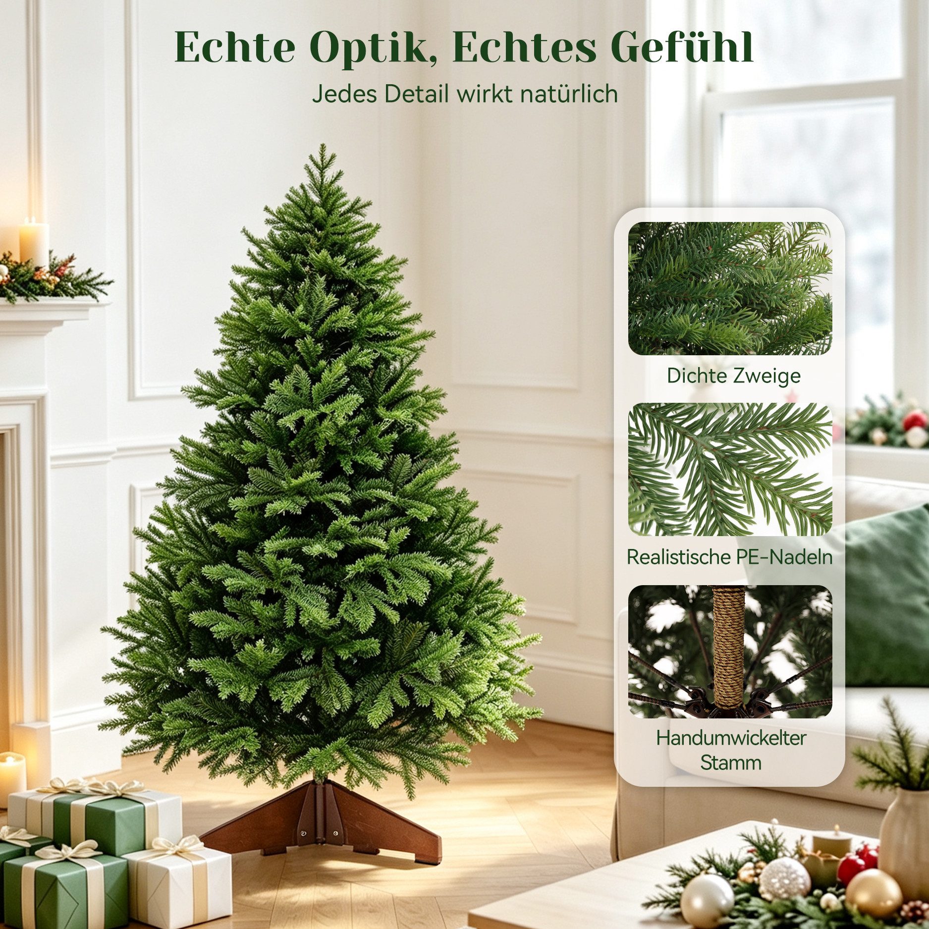 USOKYO Künstlicher Weihnachtsbaum Weihnachtsbaum 120/180/210 cm auswählbar,Tannenbaum aus PE und PVC, Tannenbaum, Naturgetreu,Dichte Zweige Christmas tree mit H – Bild 2 von 5