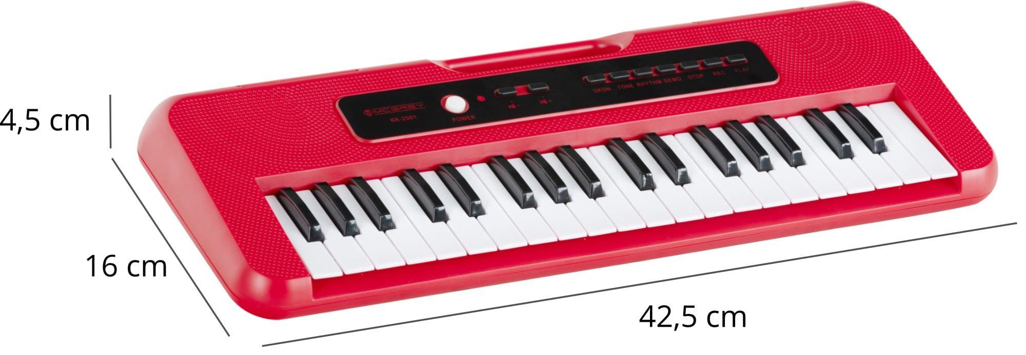 McGrey Spielzeug-Musikinstrument KK-2501 Kinderkeyboard Rot, mit 4 Klangfarben, 4 Begleitrhythmen - 10 Demosongs & Aufnahmefunktion
