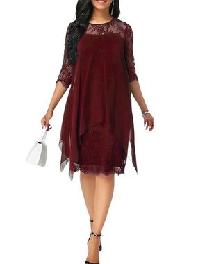 PYL Cocktailkleid Damen Rot Abendkleid Weihnachten im 3-in-1-Look, in Wickeloptik 38-50 Größe