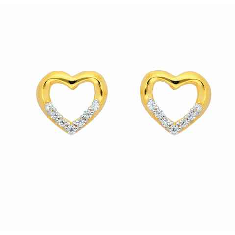 Adelia´s Paar Ohrhänger 1 Paar 333 Gold Ohrringe / Ohrstecker Herz mit Zirkonia, mit Zirkonia Goldschmuck für Damen