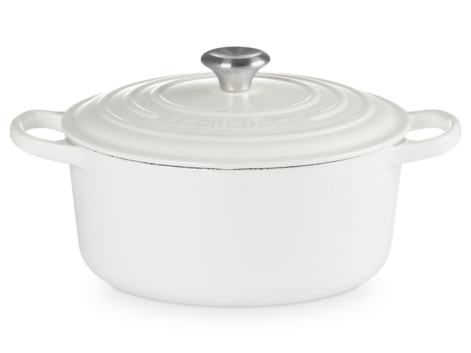 LE CREUSET Bräter Bräter Signature rund weiss 22cm, Emailliertes Gusseisen