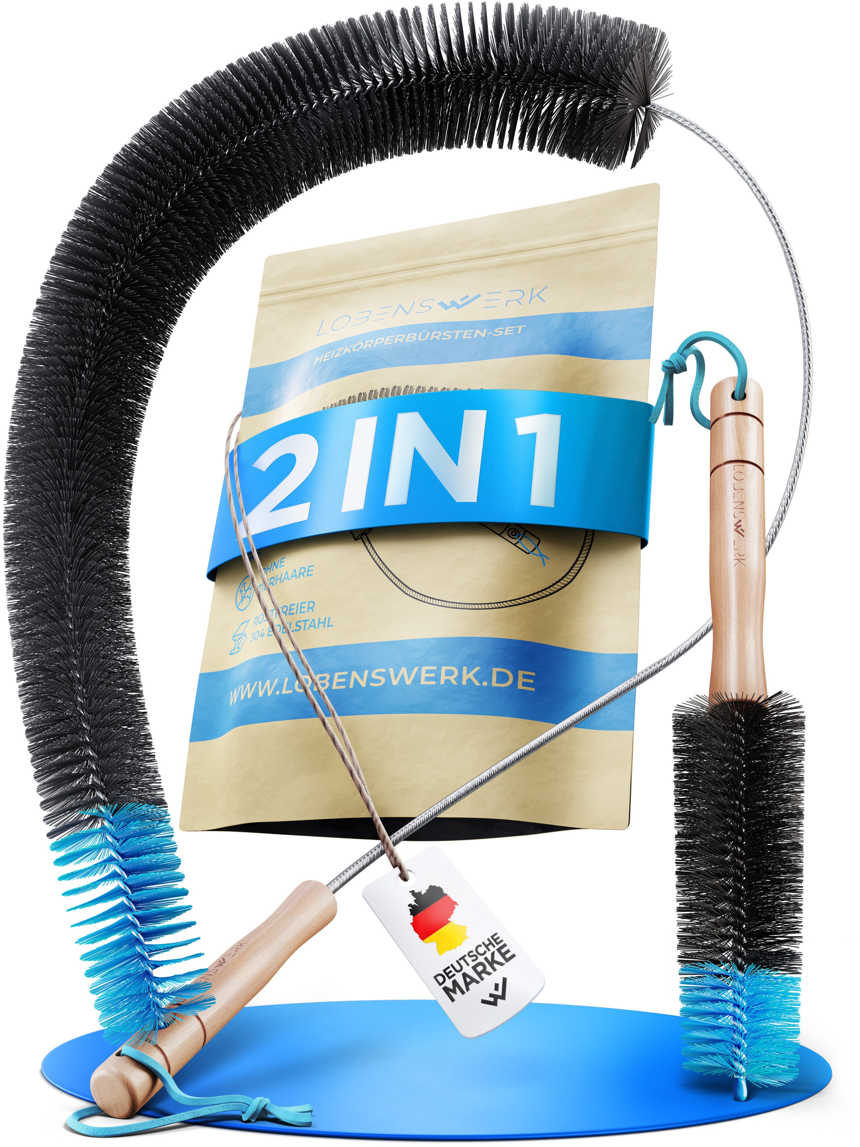 Lobenswerk Reinigungsbürste Heizkörperbürste, Heizungsbürste, Flachheizkörper, Rippenheizkörper, Badheizkörper, (2-tlg), schmale Zwischenräume, universell, robust & langlebig