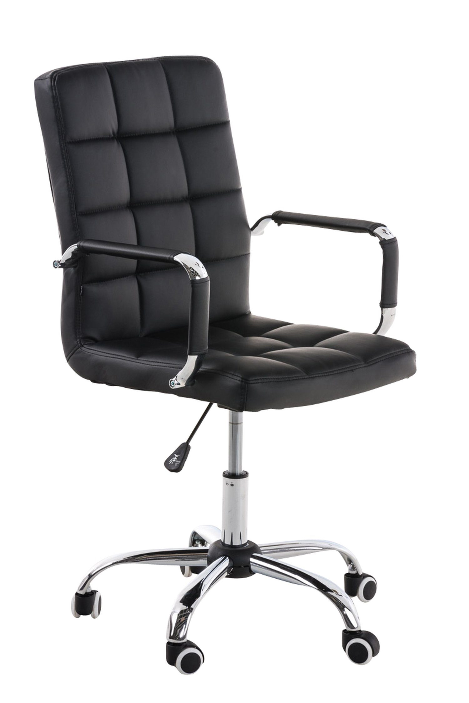 TPFLiving Bürostuhl Deal V2 mit bequemer Rückenlehne (Schreibtischstuhl, Drehstuhl, Konferenzstuhl, Chefsessel), Gestell: Metall chrom - Sitzfläche: Kunstleder schwarz