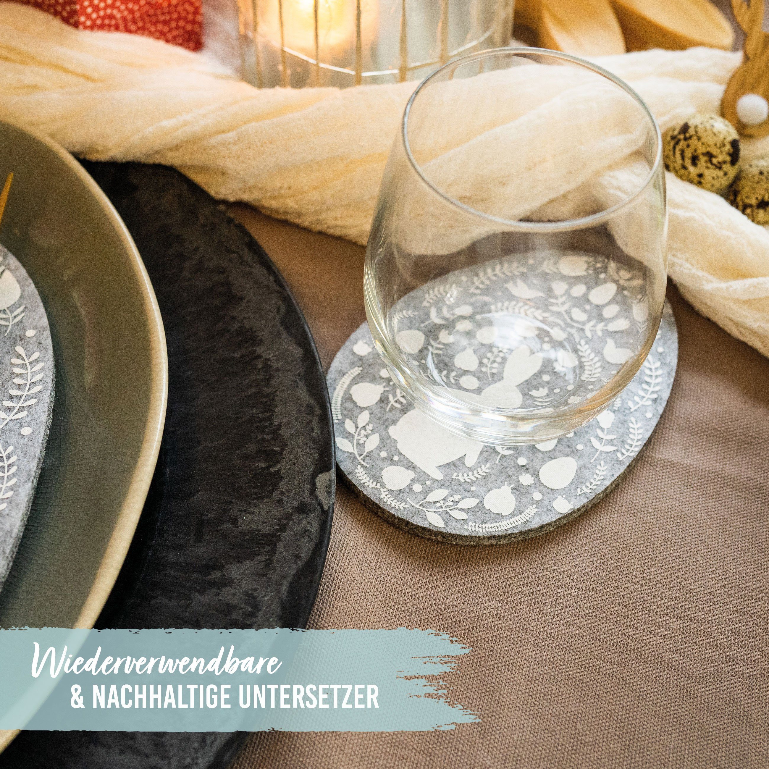 PAPIERDRACHEN Glasuntersetzer 8 Filz Untersetzer - Osterdekoration -mit hochwertiger Bedruckung, festliche Osterdekoration