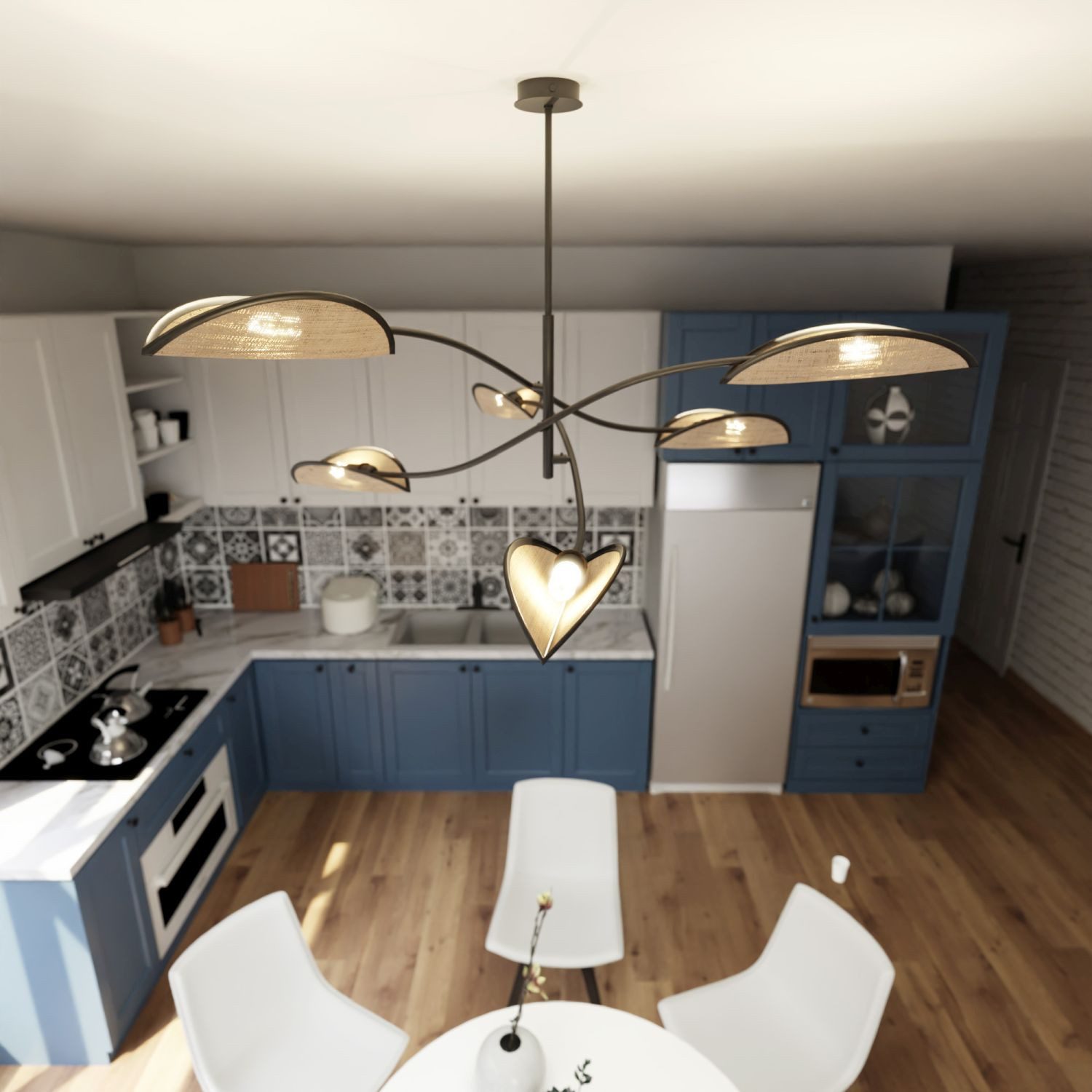 Licht-Erlebnisse Deckenleuchte BECKA, ohne Leuchtmittel, Korbschirm Metall Schwarz Natur E14 6-flammig Modern