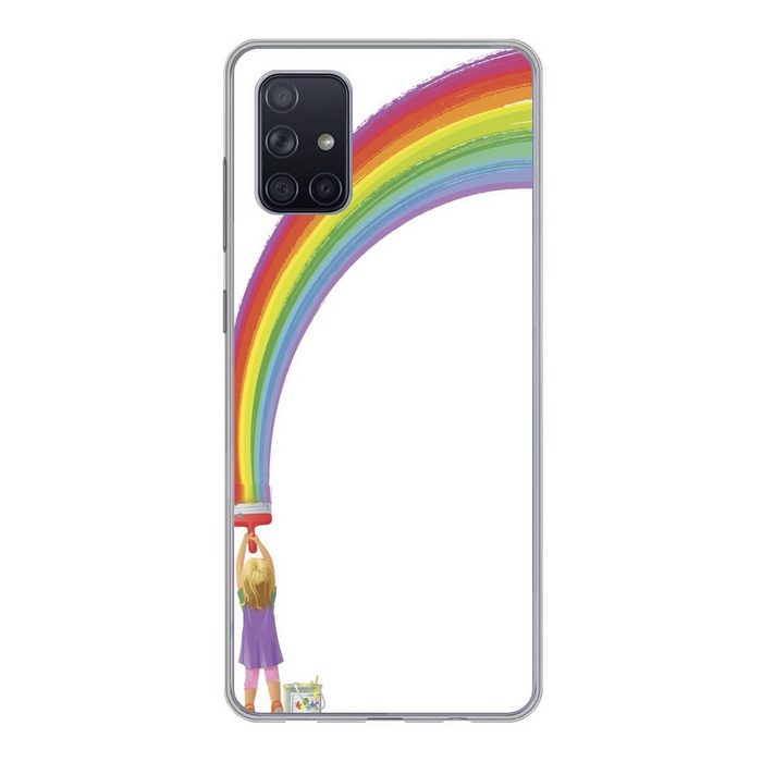 MuchoWow Handyhülle Eine Illustration eines Mädchens das einen Regenbogen malt Handyhülle Samsung Galaxy A51 5G Smartphone-Bumper Print Handy