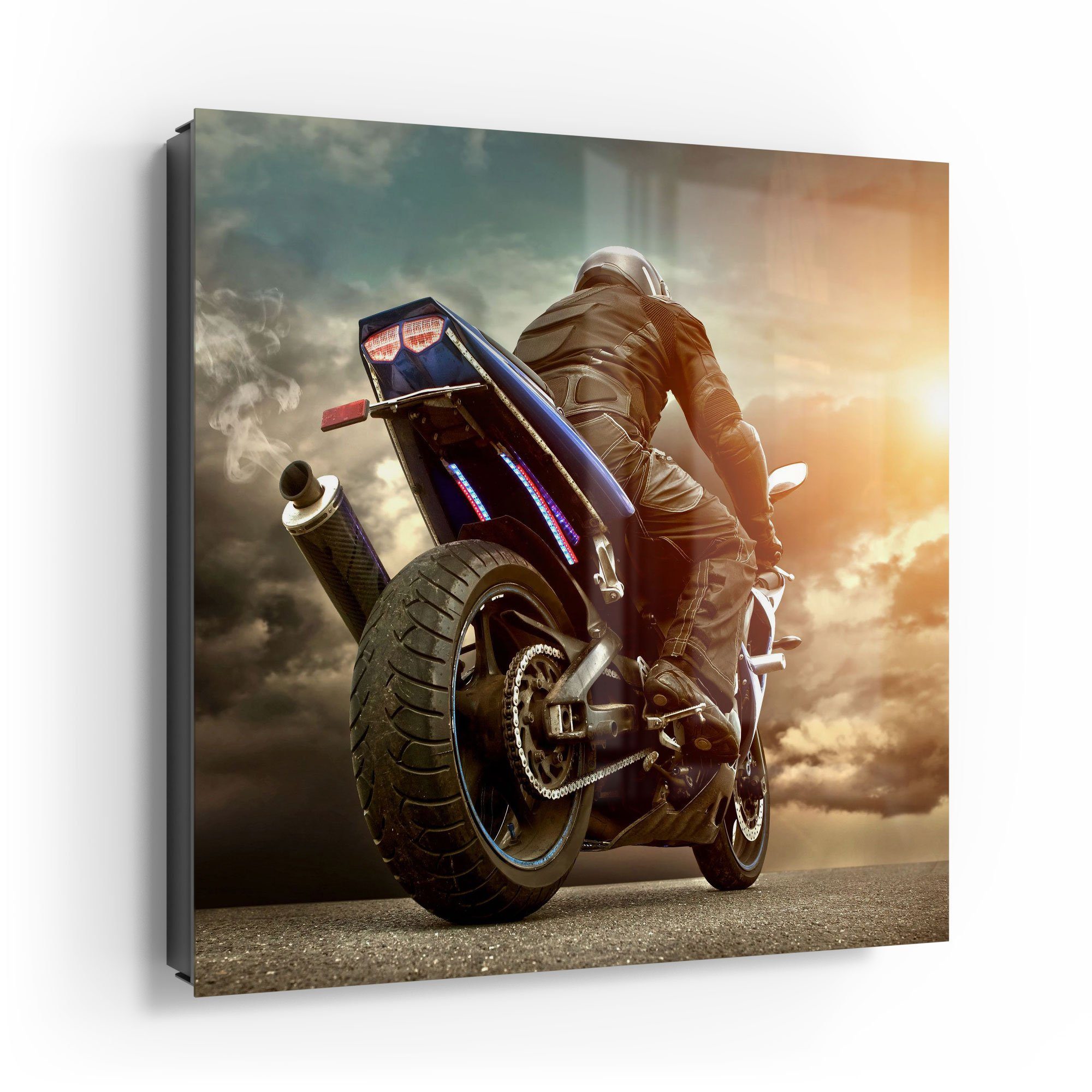 DEQORI Schlüsselkasten 'Motorradfahrer vor Wolken', Glas Schlüsselbox modern magnetisch beschreibbar