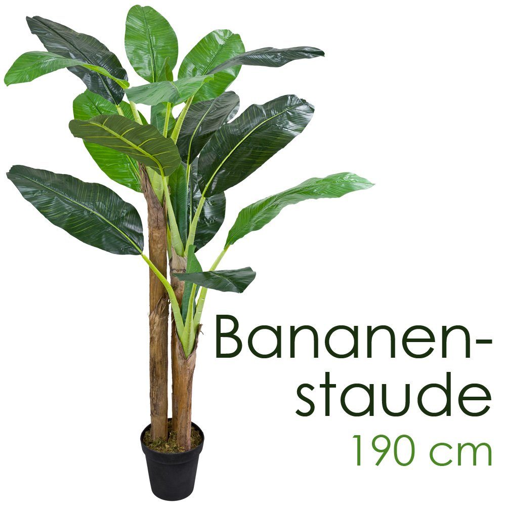 Kunstbaum Bananenbaum Bananenstaude Kunstpflanze Echtholz 190cm, Decovego, Höhe 190 cm