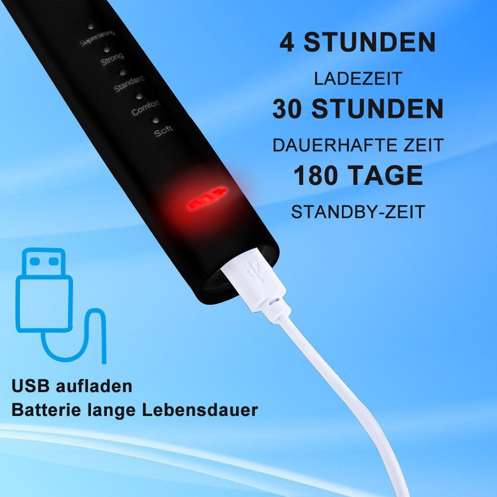 feinlux Elektrische Zahnbürste Elektrische Zahnbürste für Erwachsene, Aufsteckbürsten: 3 St., Ultraschall-Elektro-Zahnsteinentferner, IPX7 wasserdicht, unterstützt die komplette Reinigung des Geräts
