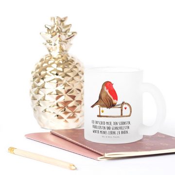Mr. & Mrs. Panda Teeglas Rotkehlchen Schlitten - Transparent - Geschenk, Wintermotiv, Teetasse, Premium Glas, Außerordentliches Design