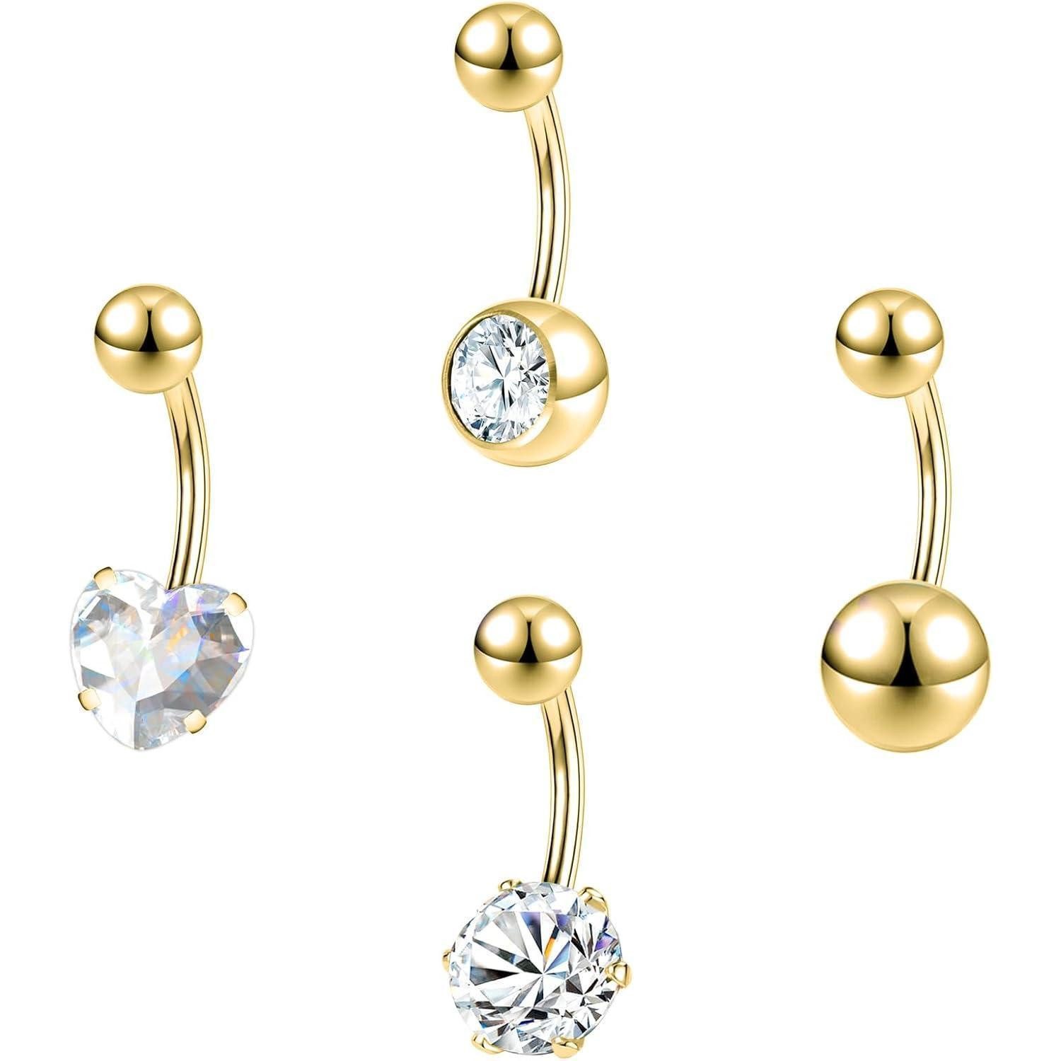 LuxusKollektion Bauchnabelpiercing-Set Bauchnabelpiercing Set 4 Stück Edelstahl 14G Zirkonia Belly Button