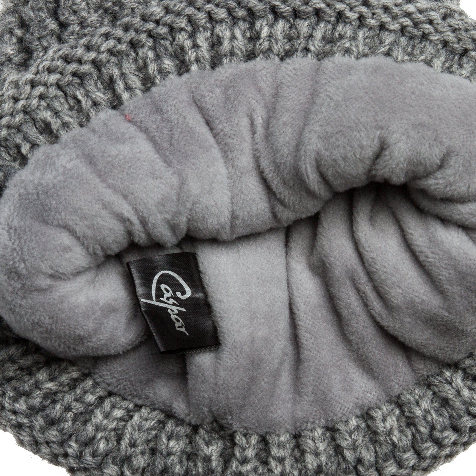 Strickmütze grau Bommelmütze Winter MU190 mit Kunstfell großem Mütze Bommel Caspar Damen