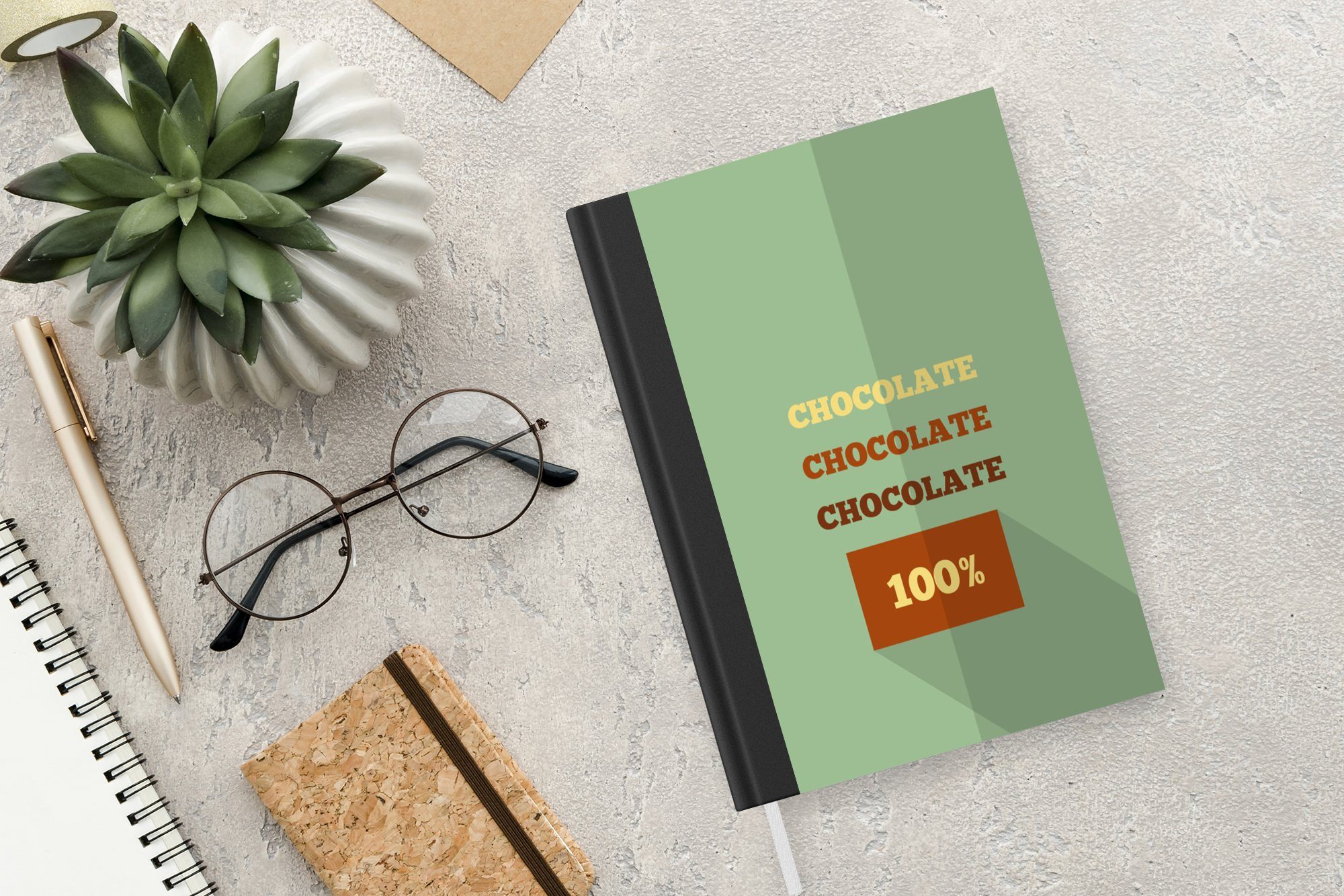 Schokolade MuchoWow "Schokolade 98 Poster Merkzettel, Notizheft, Haushaltsbuch Journal, Notizbuch A5, Seiten, Zitat mit 100%"., Tagebuch,