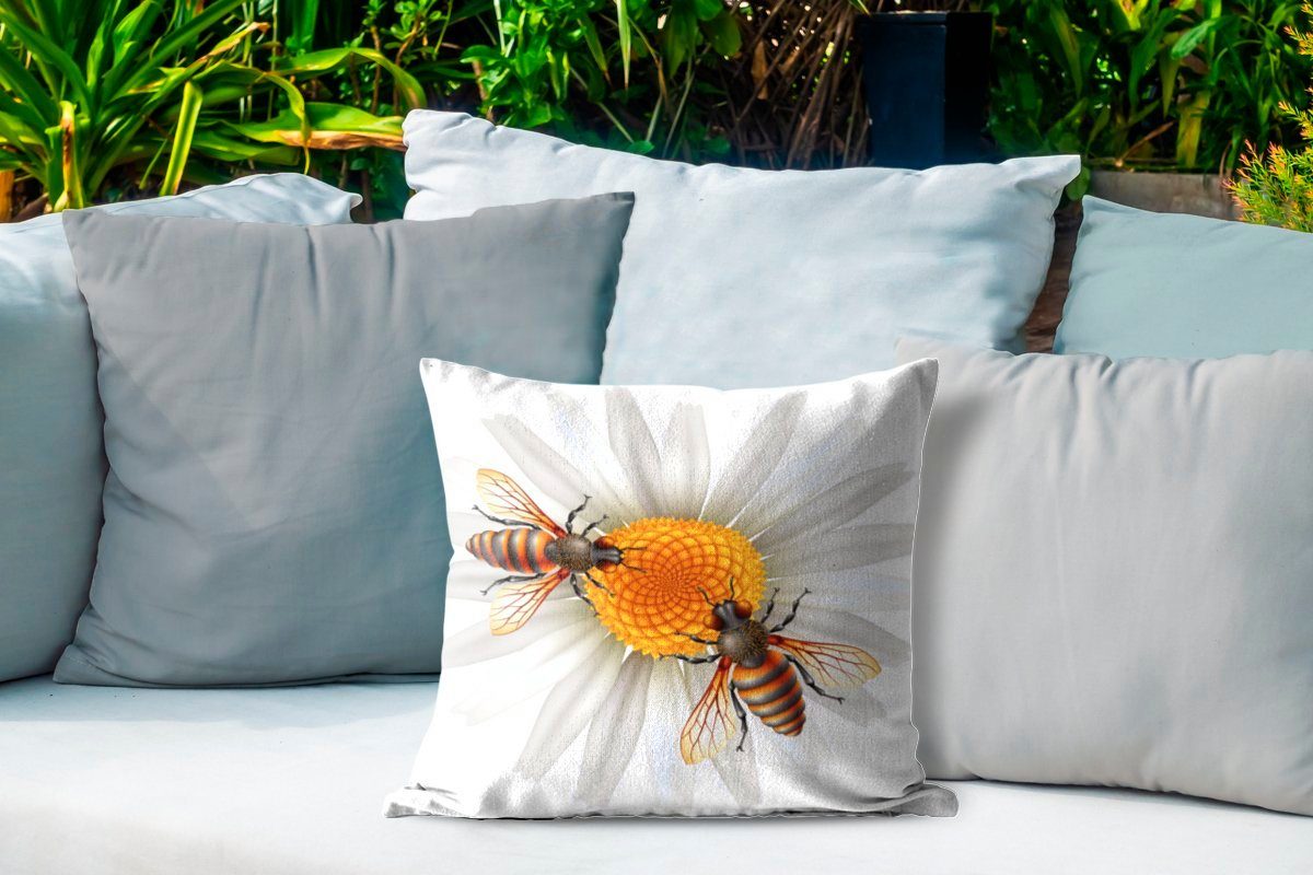 MuchoWow Dekokissen Illustration Kissenbezüge, Kissenhülle, einer Bienen von Outdoor Dekokissen, Blume, auf Dekokissenbezug