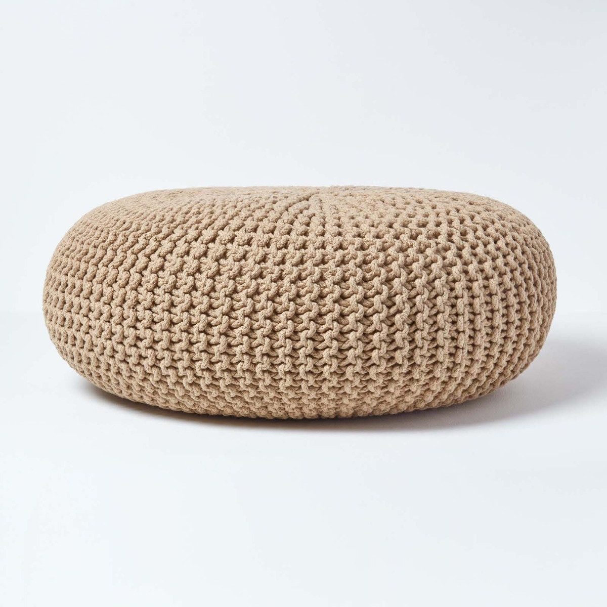 Homescapes Pouf Großer Strickpouf 100% Baumwolle, cremeweiß