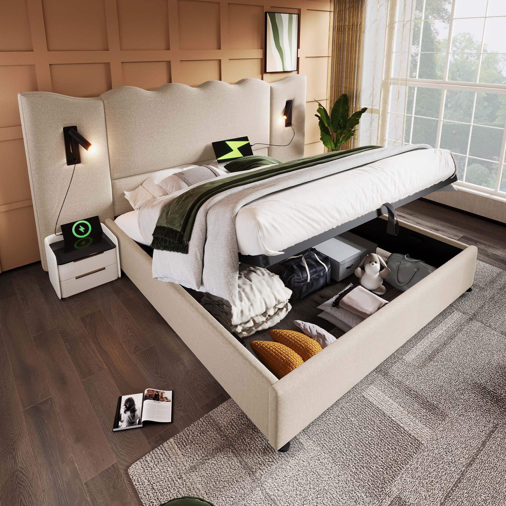 Ulife Polsterbett Hydraulisches Funktionsbett Struraumbett Doppelbett mit L günstig online kaufen