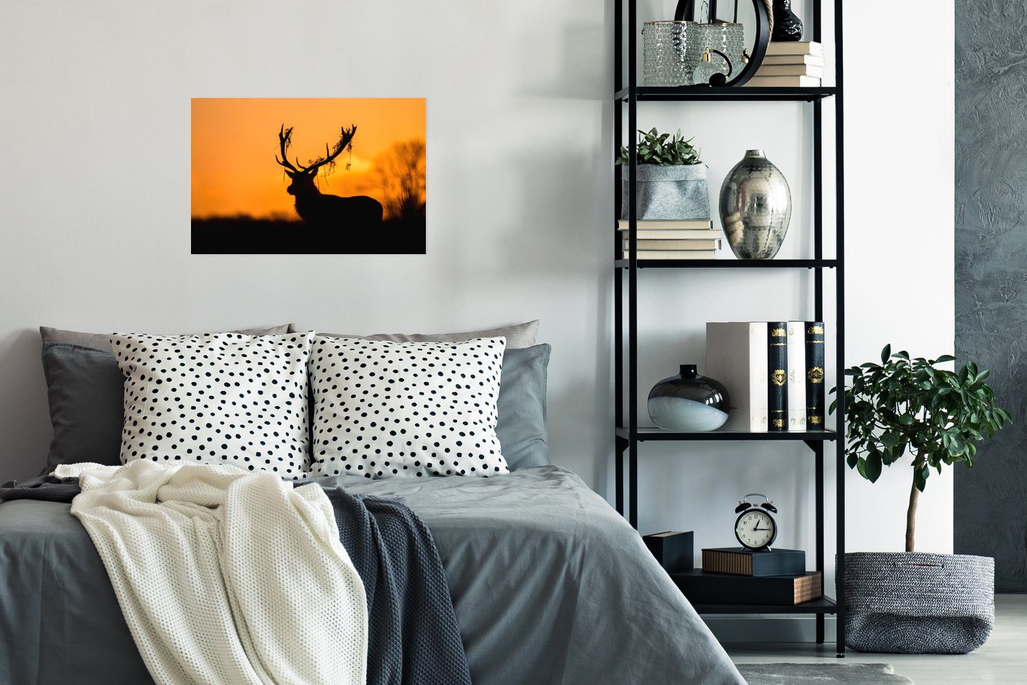 Hirsch Rahmen - Scherenschnitt - Orange Wandbild, für Wandposter St), Tiere MuchoWow Natur, Ohne (1 Wohnzimmer, - Poster, - Poster