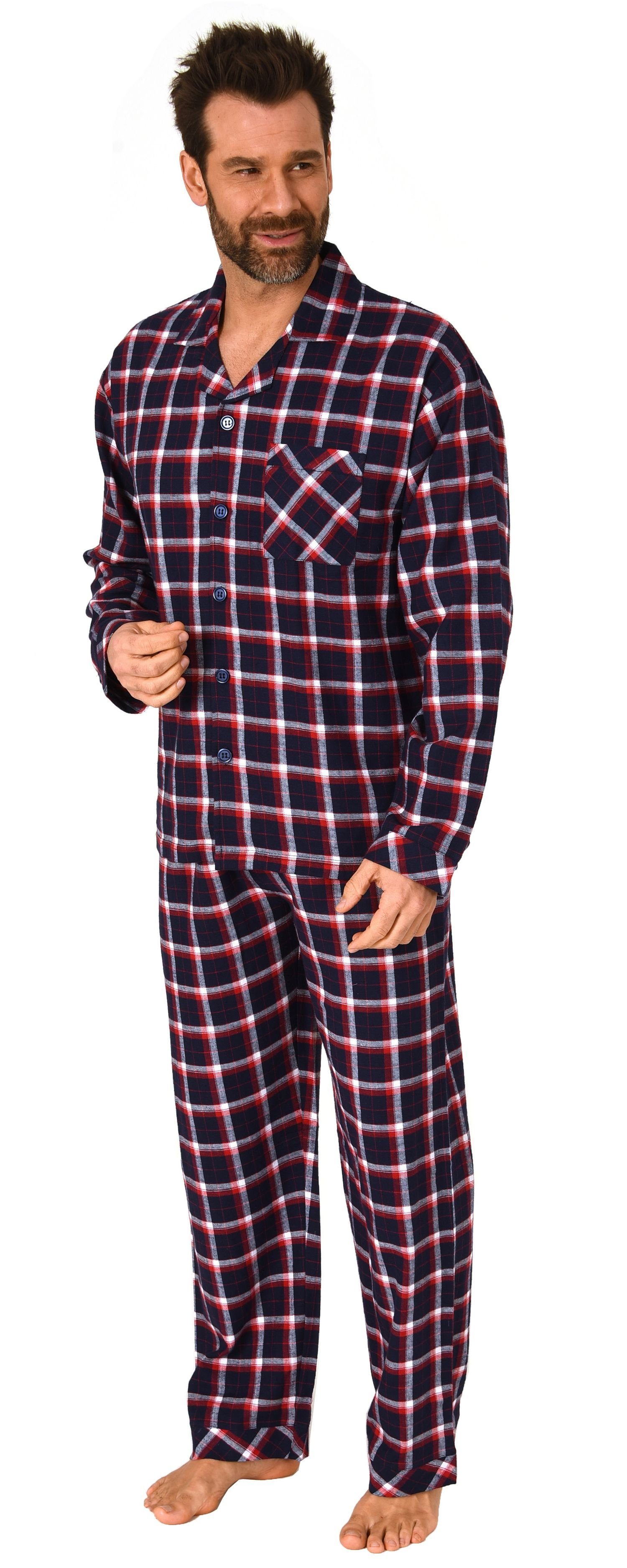 Normann Pyjama Durchknöpfbarer Herren Flanell-Pyjama mit Karo-Muster günstig online kaufen