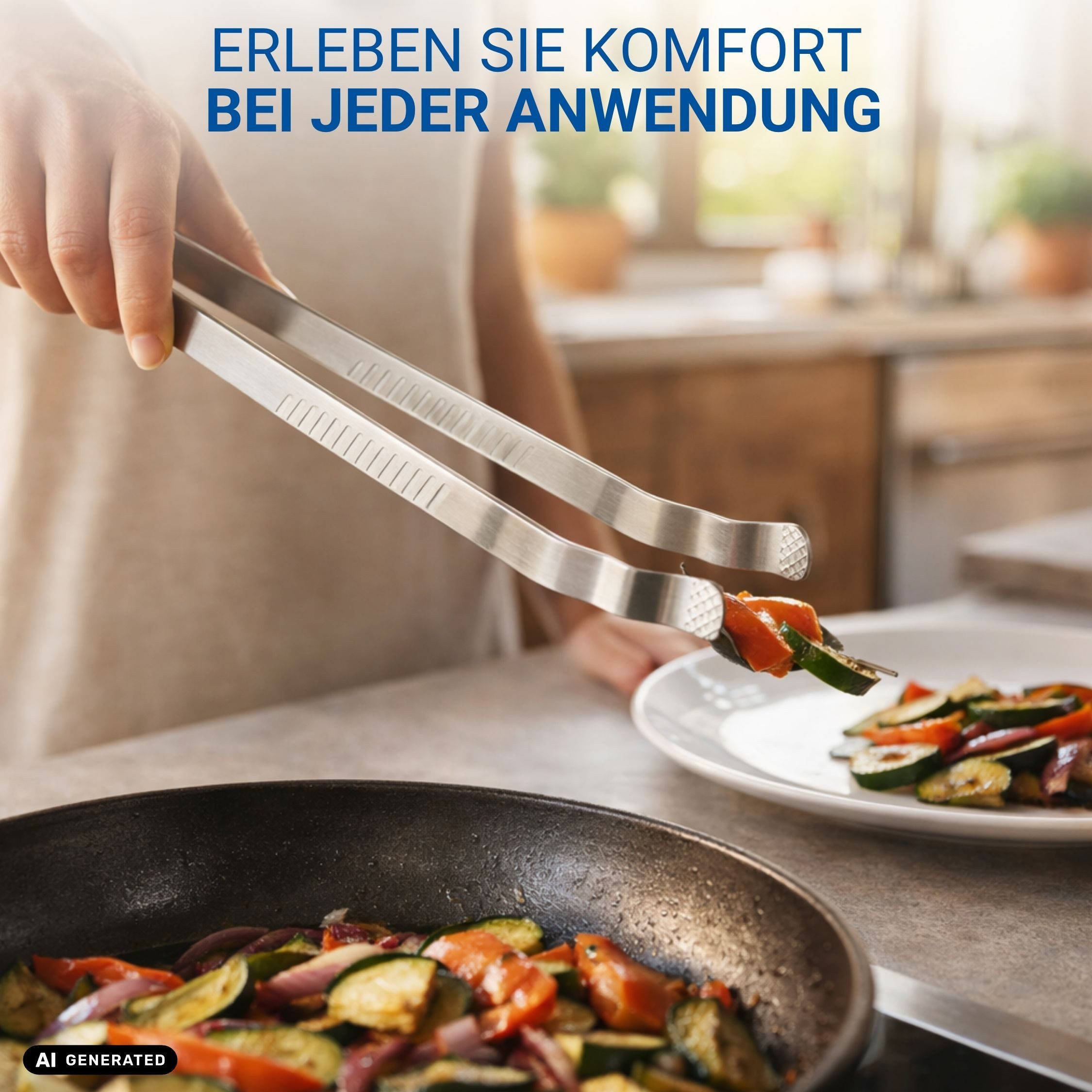 elasto Grillzange Grillzange aus Edelstahl 35 cm BBQ Grillzubehör robust – Bild 5 von 5