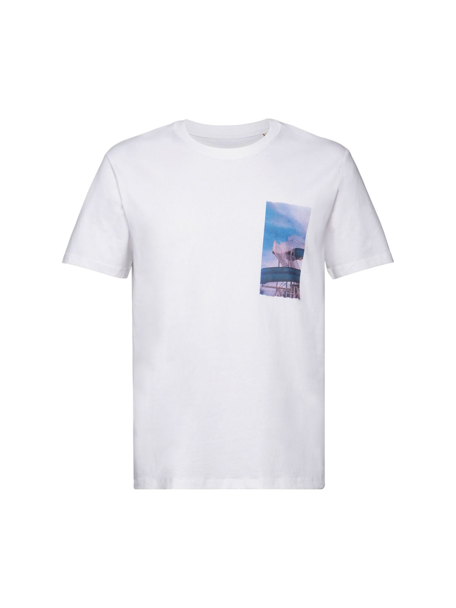 Esprit T-Shirt T-Shirt mit Print auf der Brust, 100 % Baumwolle (1-tlg) WHITE