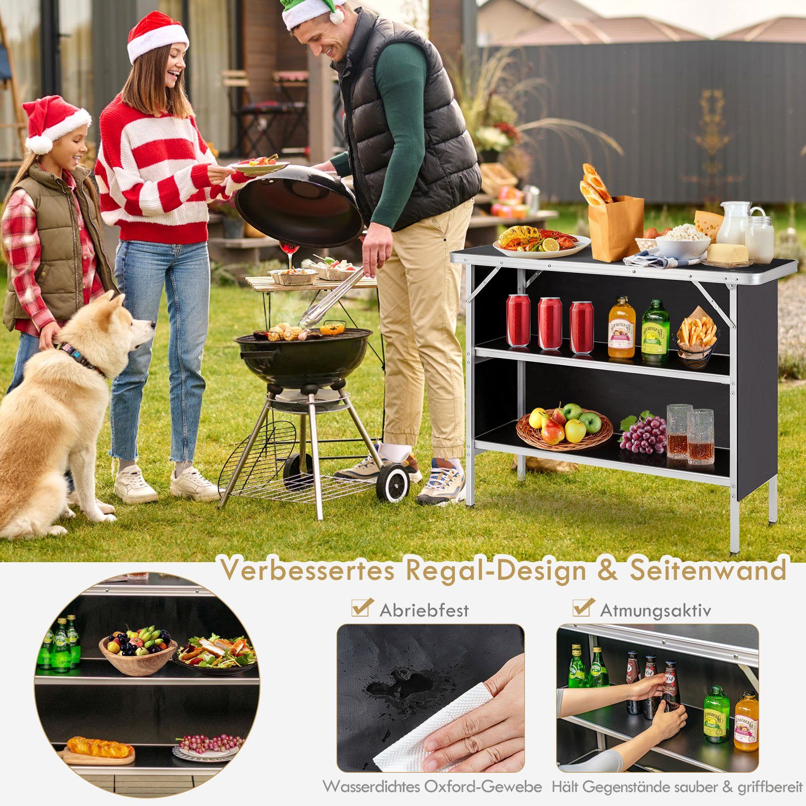 COSTWAY Campingtisch Klapptisch mit Stauraum, faltbar, 2 Regalen, aus Alu – Bild 3 von 5