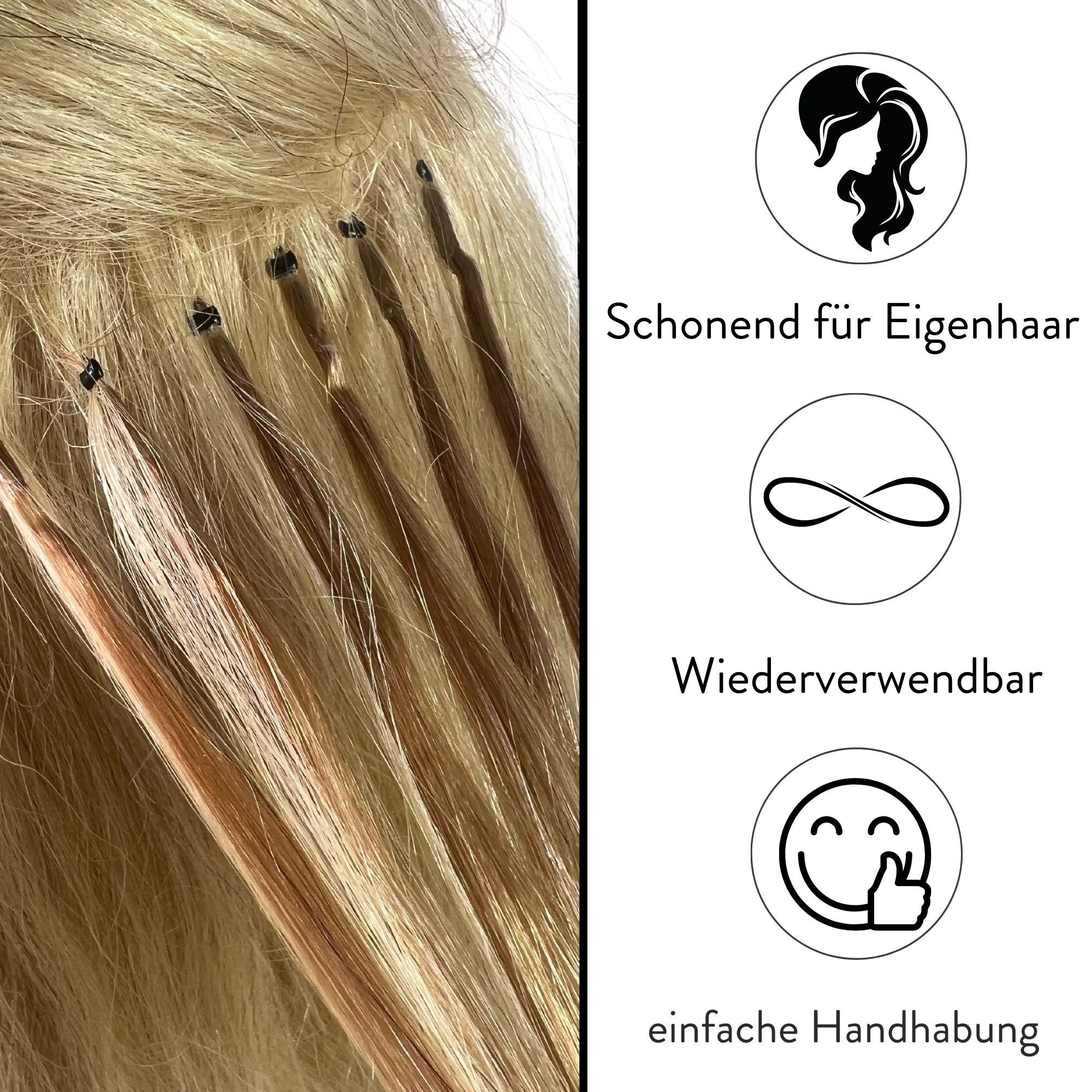 Silikoneinlage Nanorings Echthaar-Extension burgundy hair2heart mit