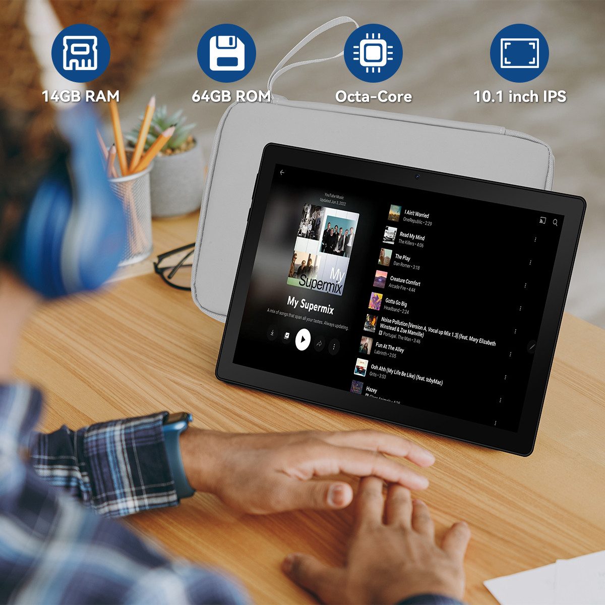 Happybe 10 Zoll Octa Core 14+64 GB ROM Lautsprecher-Dock HD Display WiFi6 Tablet (10", 64 GB, Android, WiFi6, BT 5.0)