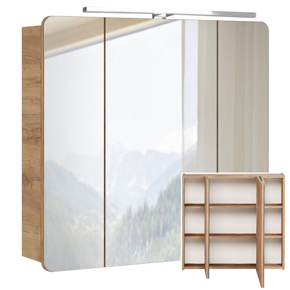 Lomadox Spiegelschrank LUTON-56 80 cm mit LED Beleuchtung Wotan Eiche Nb. Nb. B/H/T ca. 80/75-80/16 cm