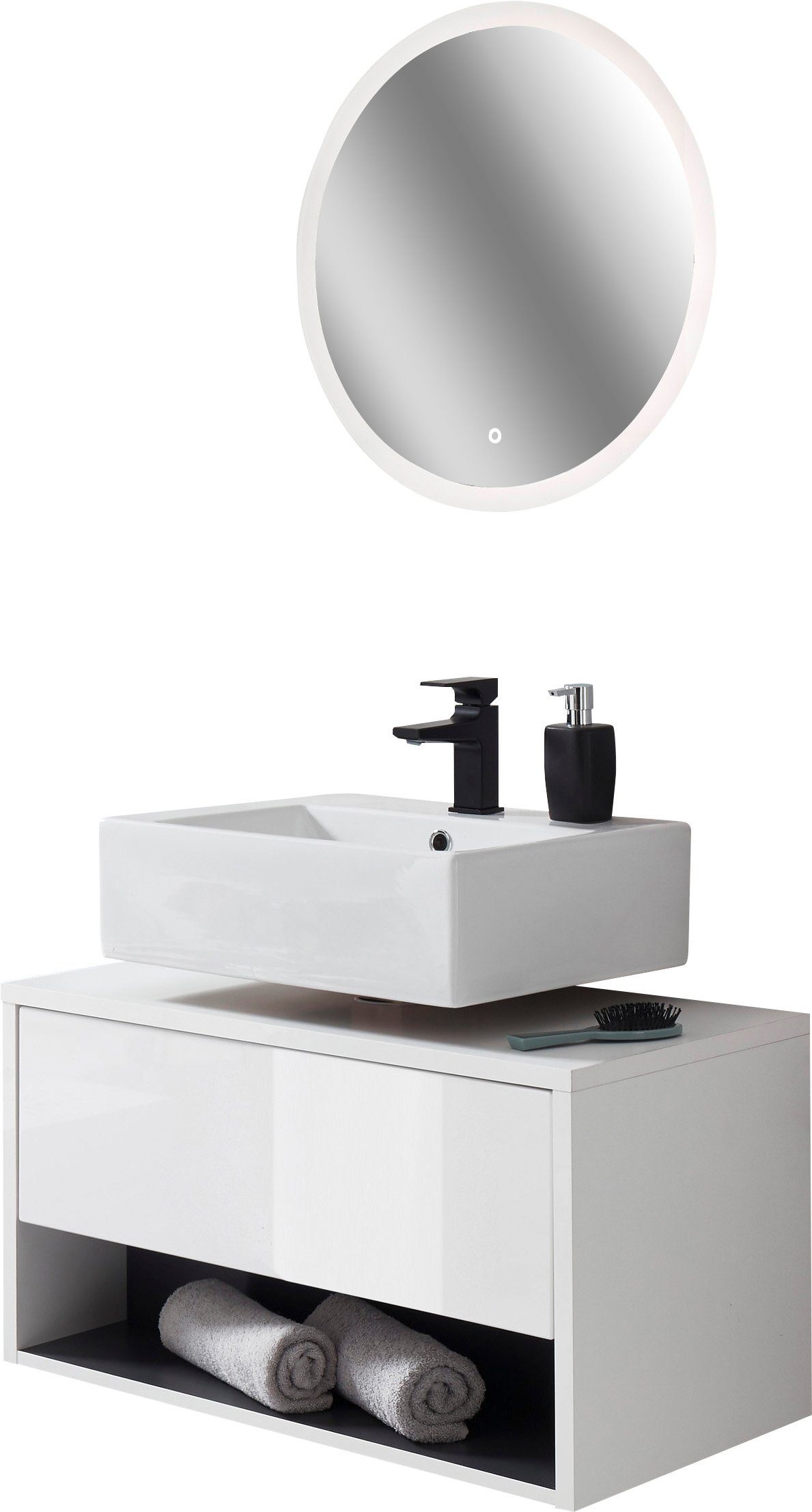Home affaire Badmöbel-Set Studio Line, Bad im modernen Design, 2-teiliges Badezimmer, (2-St), Unterschrank und Spiegel, in zwei Farben verfügbar, viel Stauraum