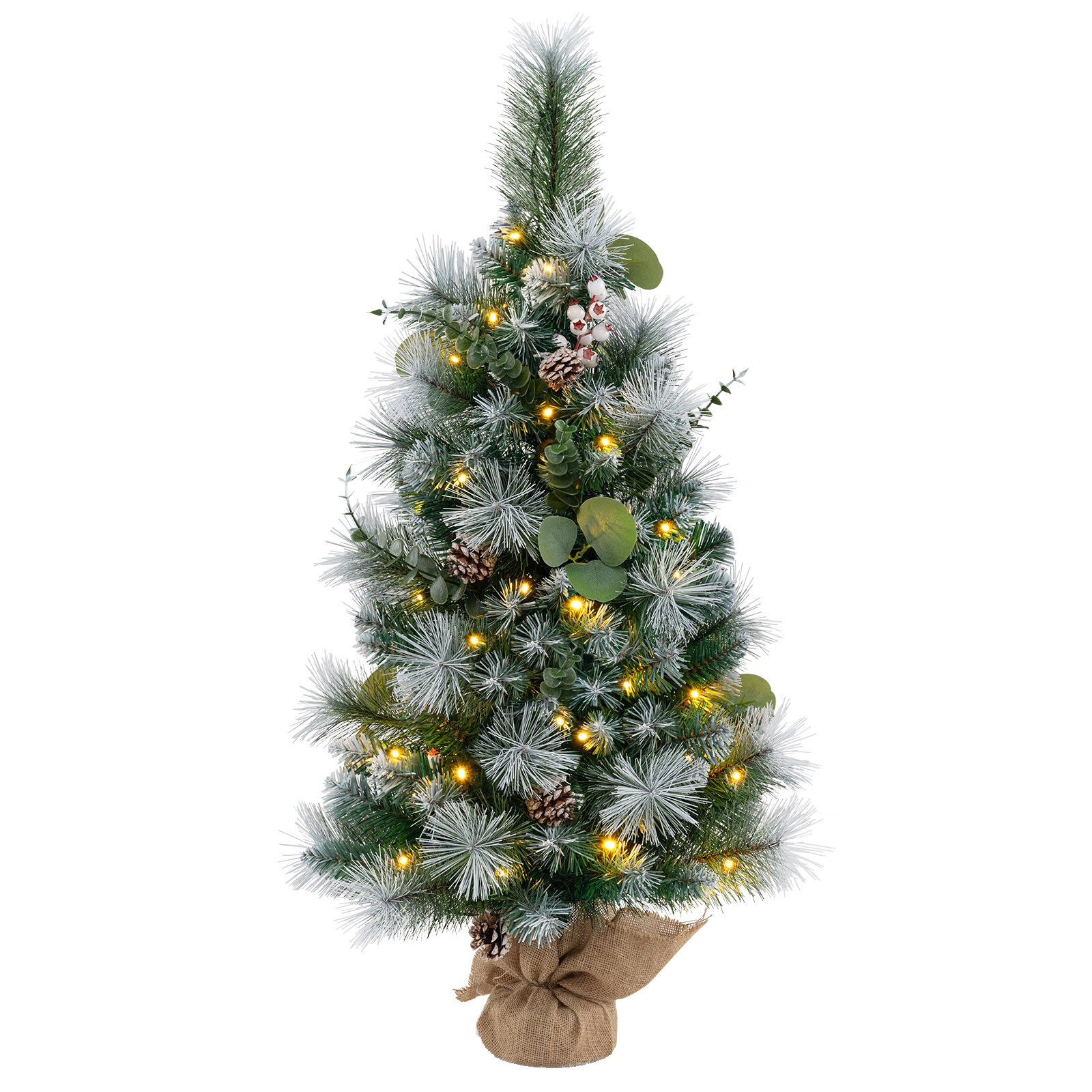 COSTWAY Künstlicher Weihnachtsbaum, 90cm, 30 warmweiße LEDs, mit Timer, Grün