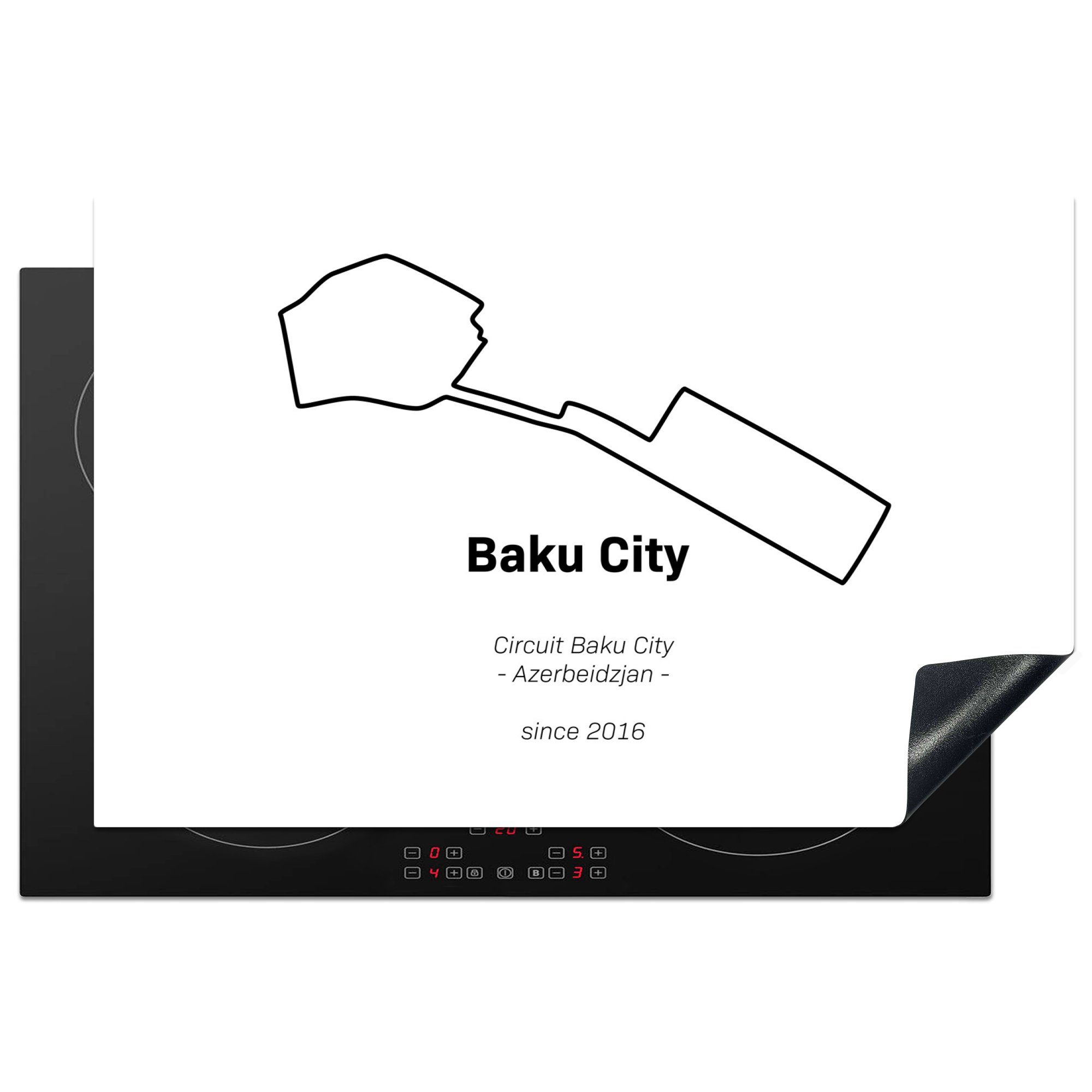 MuchoWow Herdblende-/Abdeckplatte Formel 1 - Baku - Rennstrecke, Vinyl, (1 tlg), 81x52 cm, Induktionskochfeld Schutz für die küche, Ceranfeldabdeckung