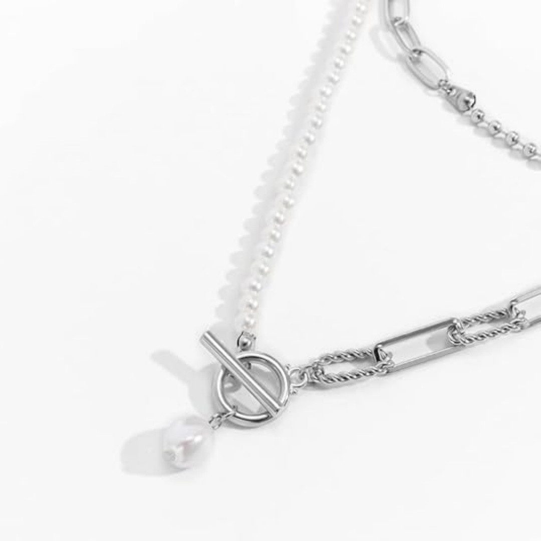 VEKROBOT Kette mit Anhänger Kunstperlen Kette Asymmetrischer Goldverschluss Ideal für Damen Teens (1-tlg., Damen Schmuck Halskette)