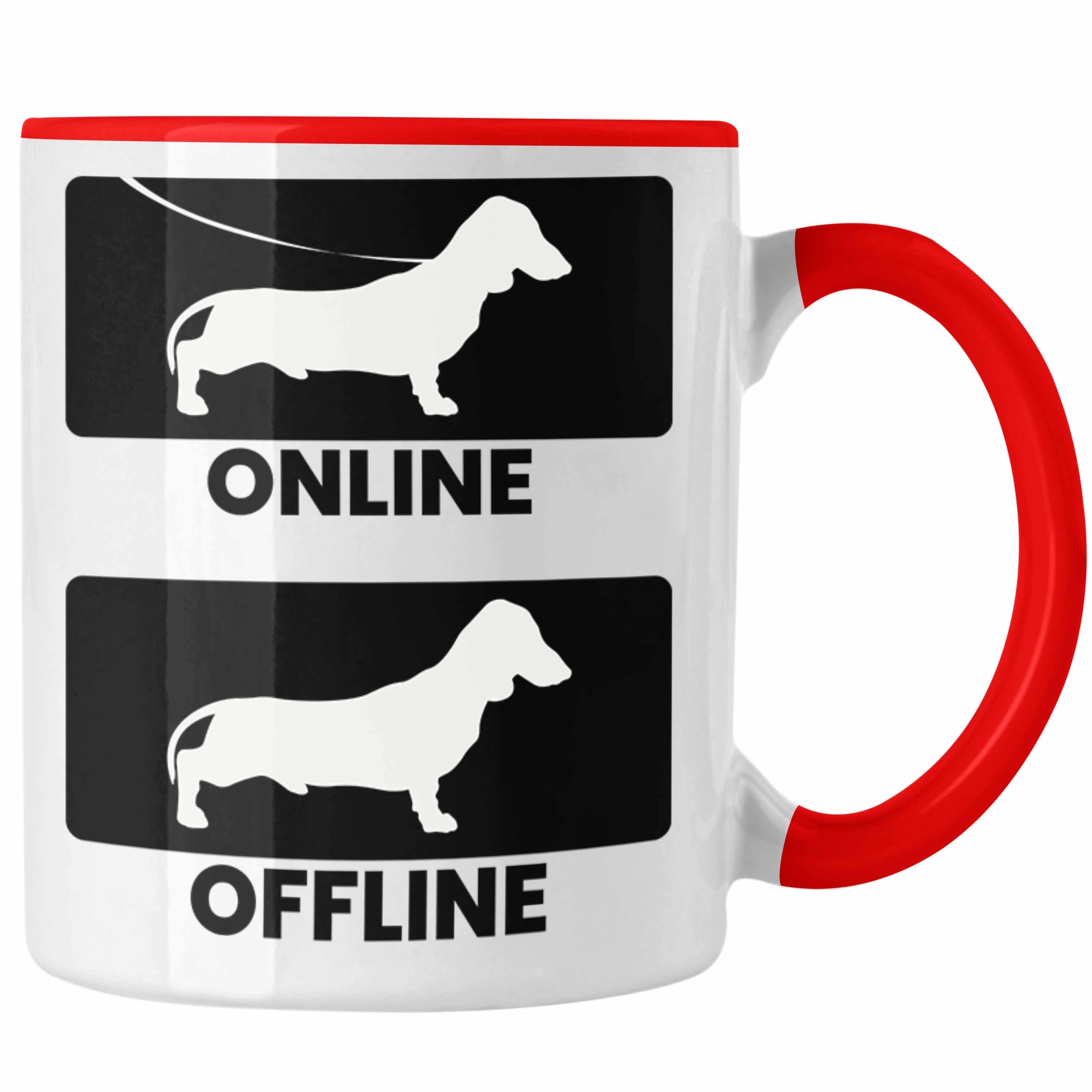 Trendation Tasse Dackel Tasse Geschenke Dachshund Rauhaardackel Lustig Online Offline Rot