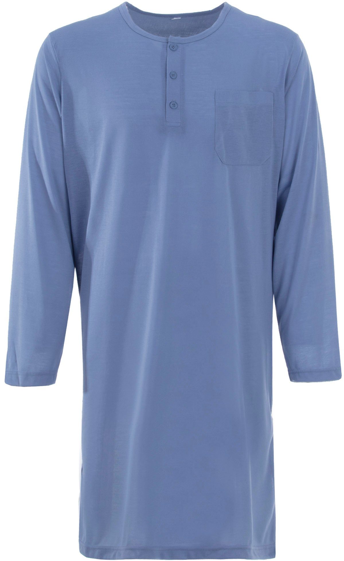Lucky Nachthemd Nachthemd Langarm - Uni mit 3er Knopfleiste graublau