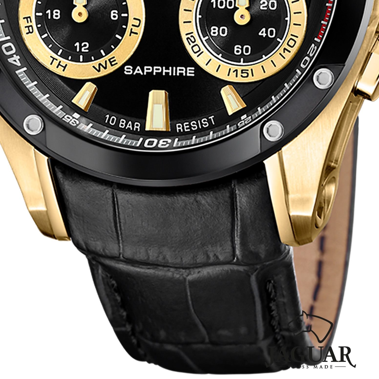 JAGUAR Multifunktionsuhr Jaguar Herrenuhr Leder schwarz Jaguar, (Multifunktionsuhr), Herren Armbanduhr rund, Lederarmband schwarz