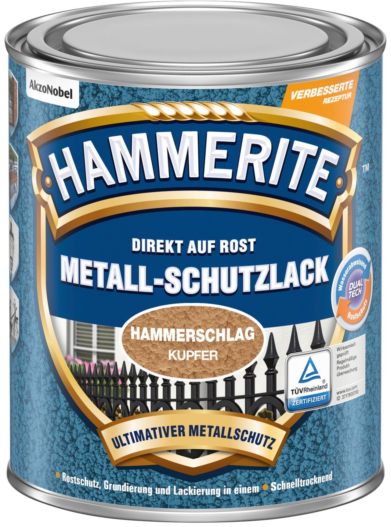 Hammerite  Metallschutzlack DIREKT AUF ROST, Hammerschlag, 0,75 Liter