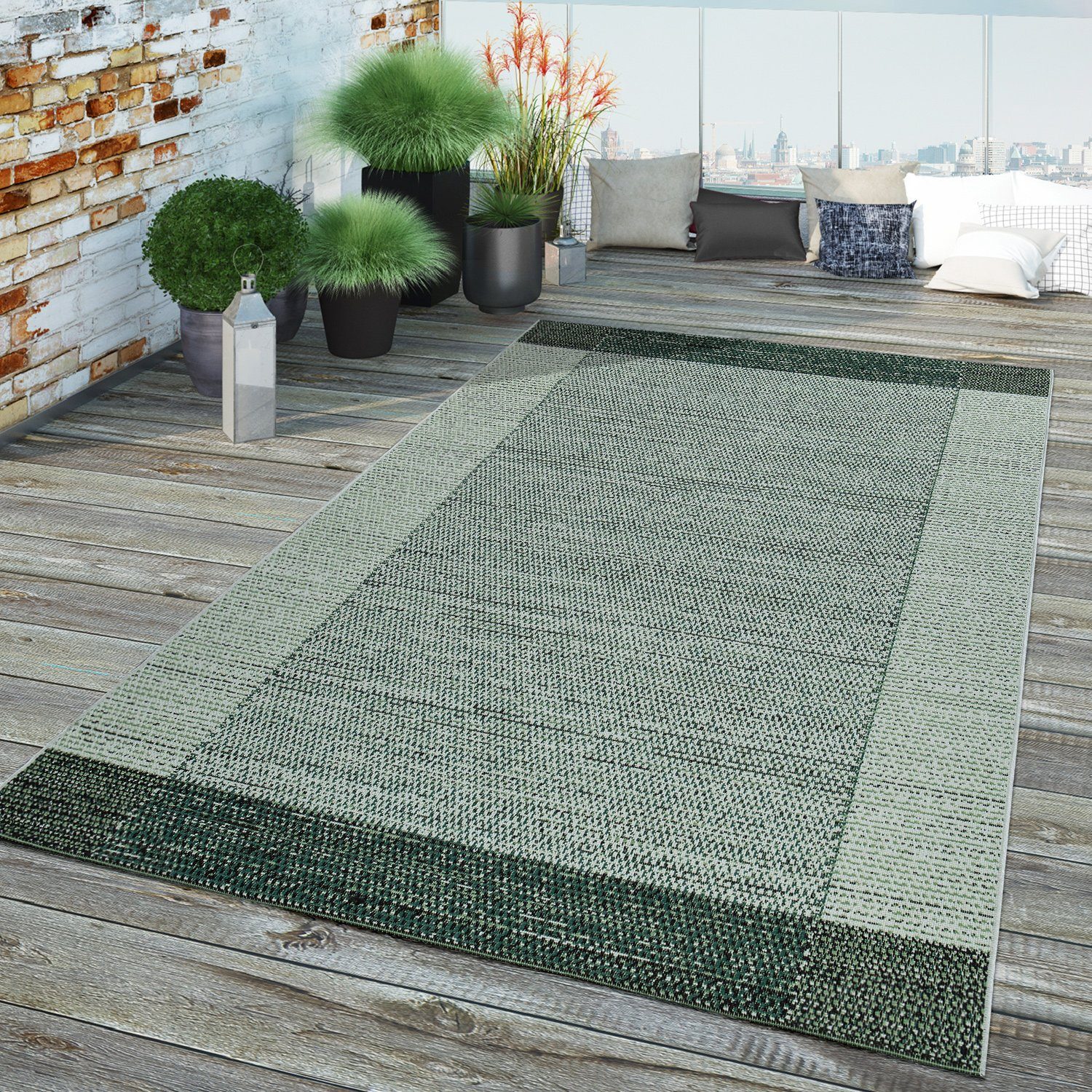 Outdoorteppich In- & Outdoor Teppich Grün Beige, TT Home, rechteckig, Höhe: 8 mm | Kurzflor-Teppiche