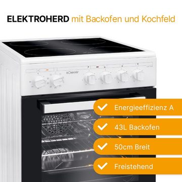 BOMANN Elektro-Standherd EHC 7939, 4 Kochzonen, 9 Backofen Funktionen, 43l Ofen