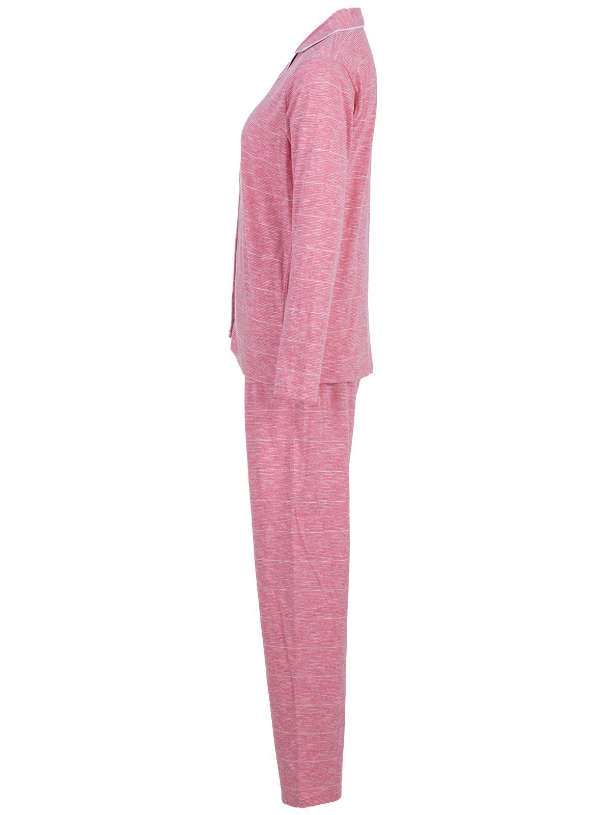 Pyjama zeitlos Schlafanzug Streifen rosa Langarm Melange Set -