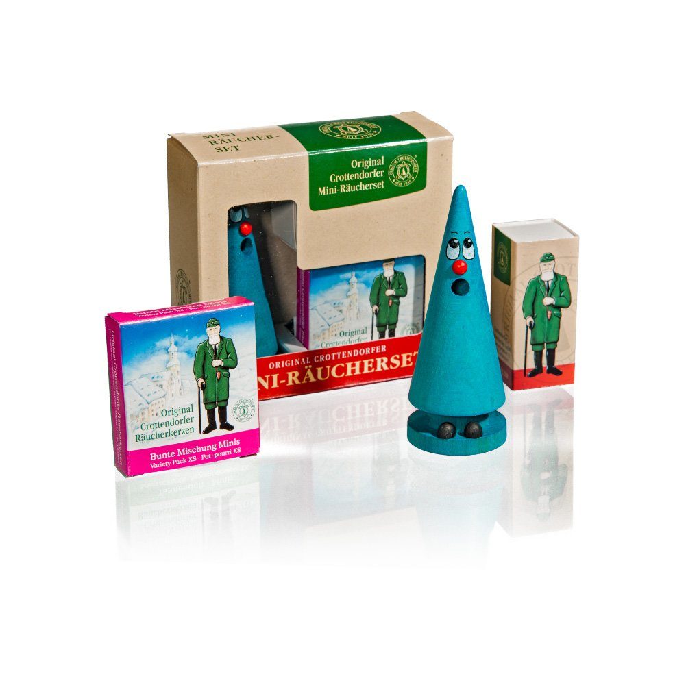 Crottendorfer Räuchermännchen 2071, Ziegenbein Leo Lavendel Mini Geschenkset, inkl. Mini Räucherkerzen und Streichhölzer - Made in Germany