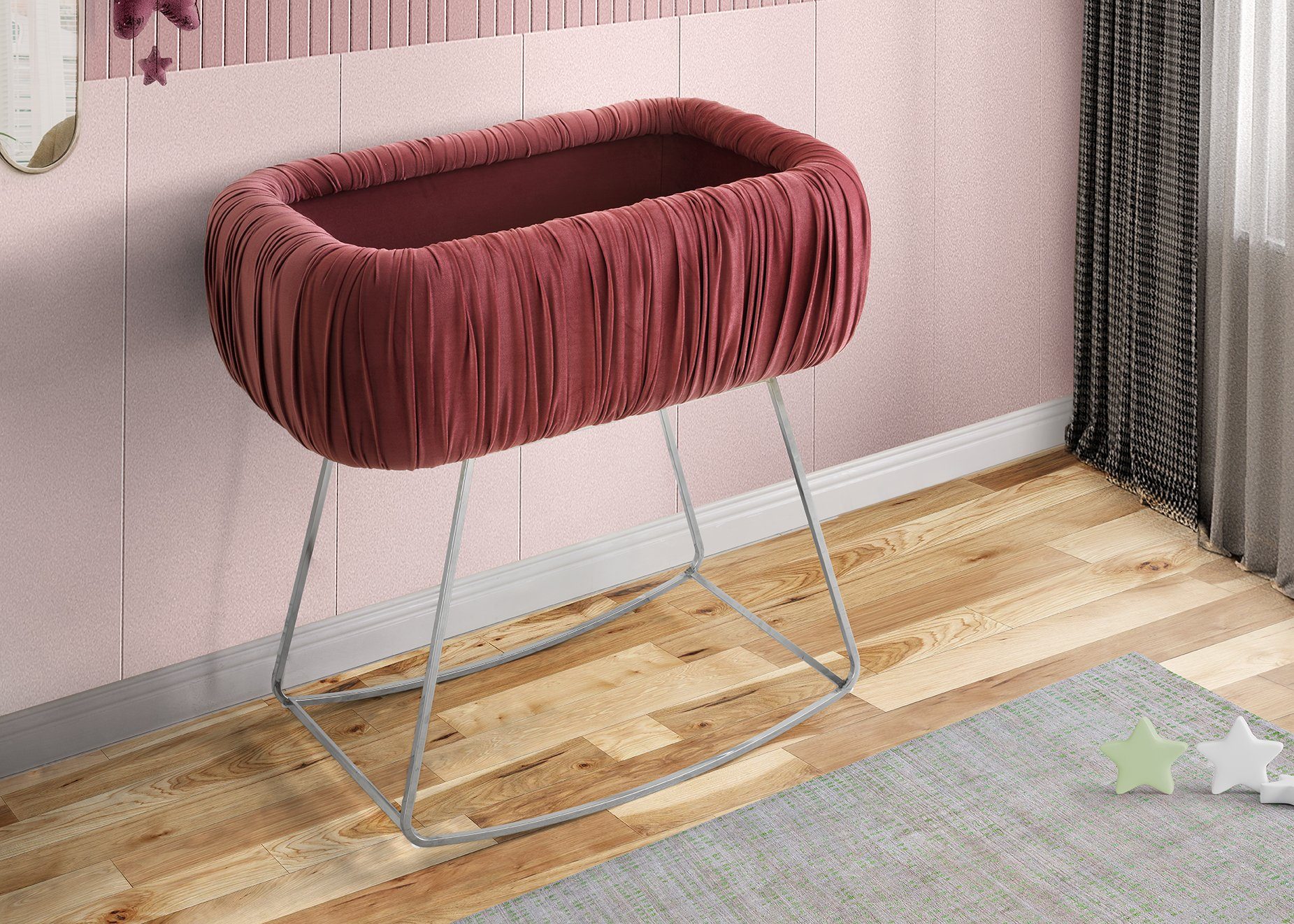 Jabari Babybett Sternenstaub, Kinderbett 60x100 cm Optional mit Matratze I Handmade Herstellung in Berlin, Germany I Designer Chesterfield Samt Gold Babywiege Stubenwagen